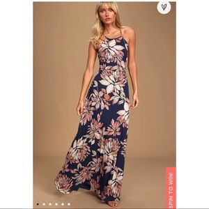 Adventure Seeker Navy Blue Floral Print Maxi Dress